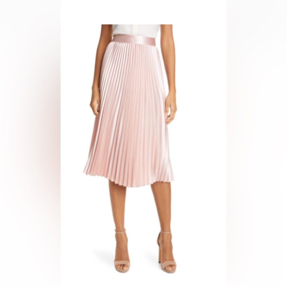 TED BAKER LONDON Glaycie Colorbock Detail Pleated Skirt PALE PINK, Size1
